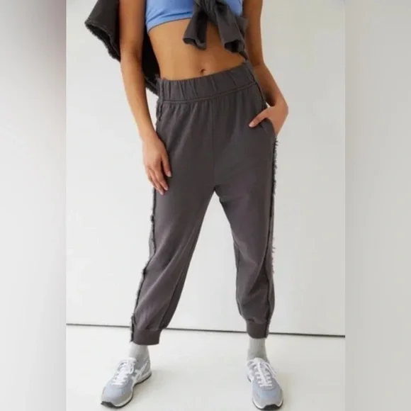 Free People Movement Where The Wind Blows Grey Fringe Jogger Sweatpants Size XS - Picture 2 of 13